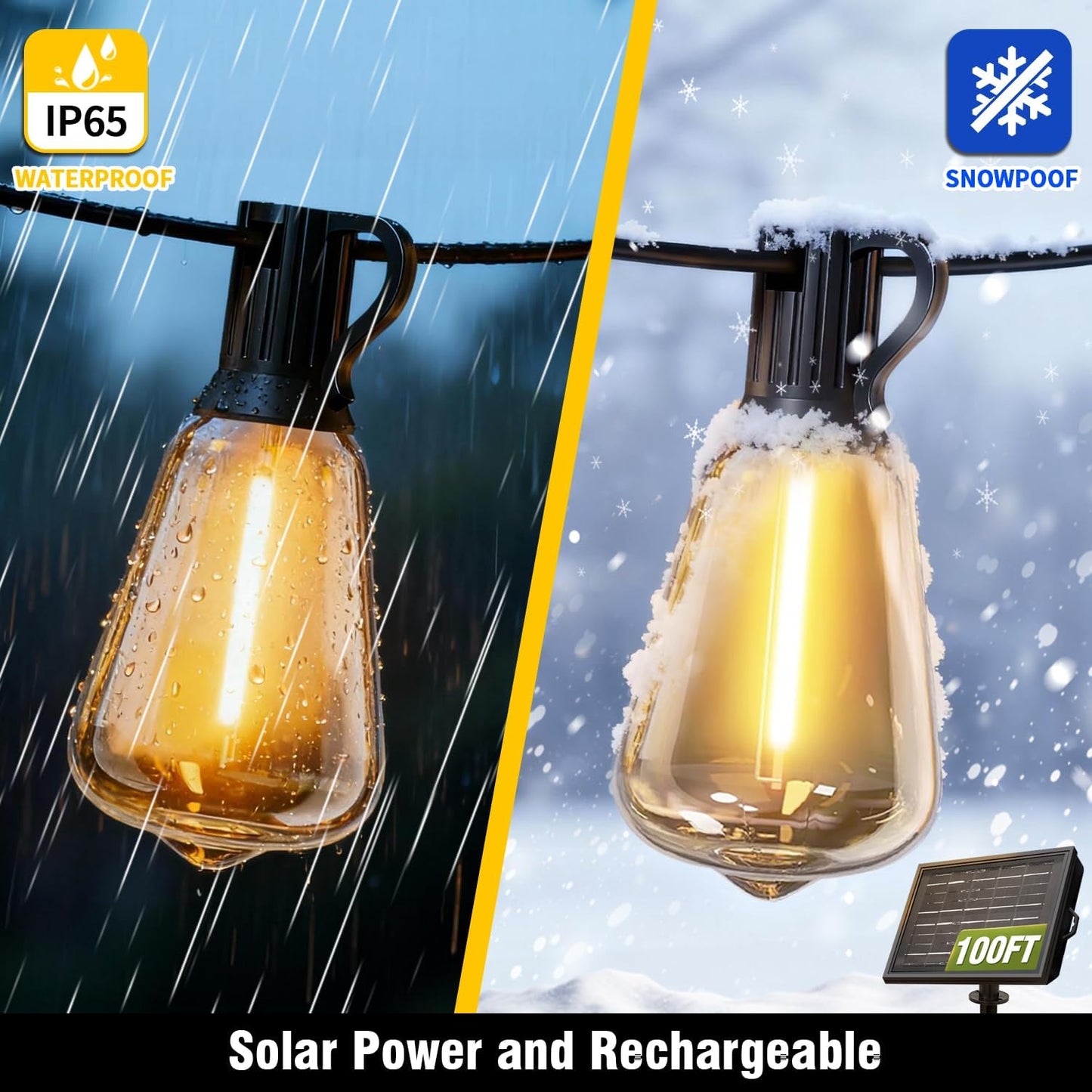 100FT Solar String Lights – Waterproof ST38 LED Patio Lights with Remote & Timer