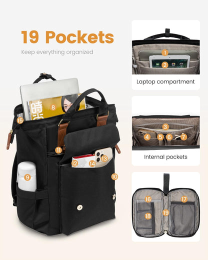 15.6 Inch Backpack for Women, School Work Travel Backpack with Purse
