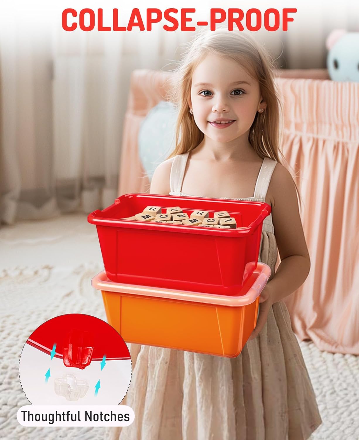 6-Pack 6-Quart Rainbow Storage Bins with Lids – Stackable Opaque Boxes for Classroom, Kids' Toys, Crafts, and STEM Tubs