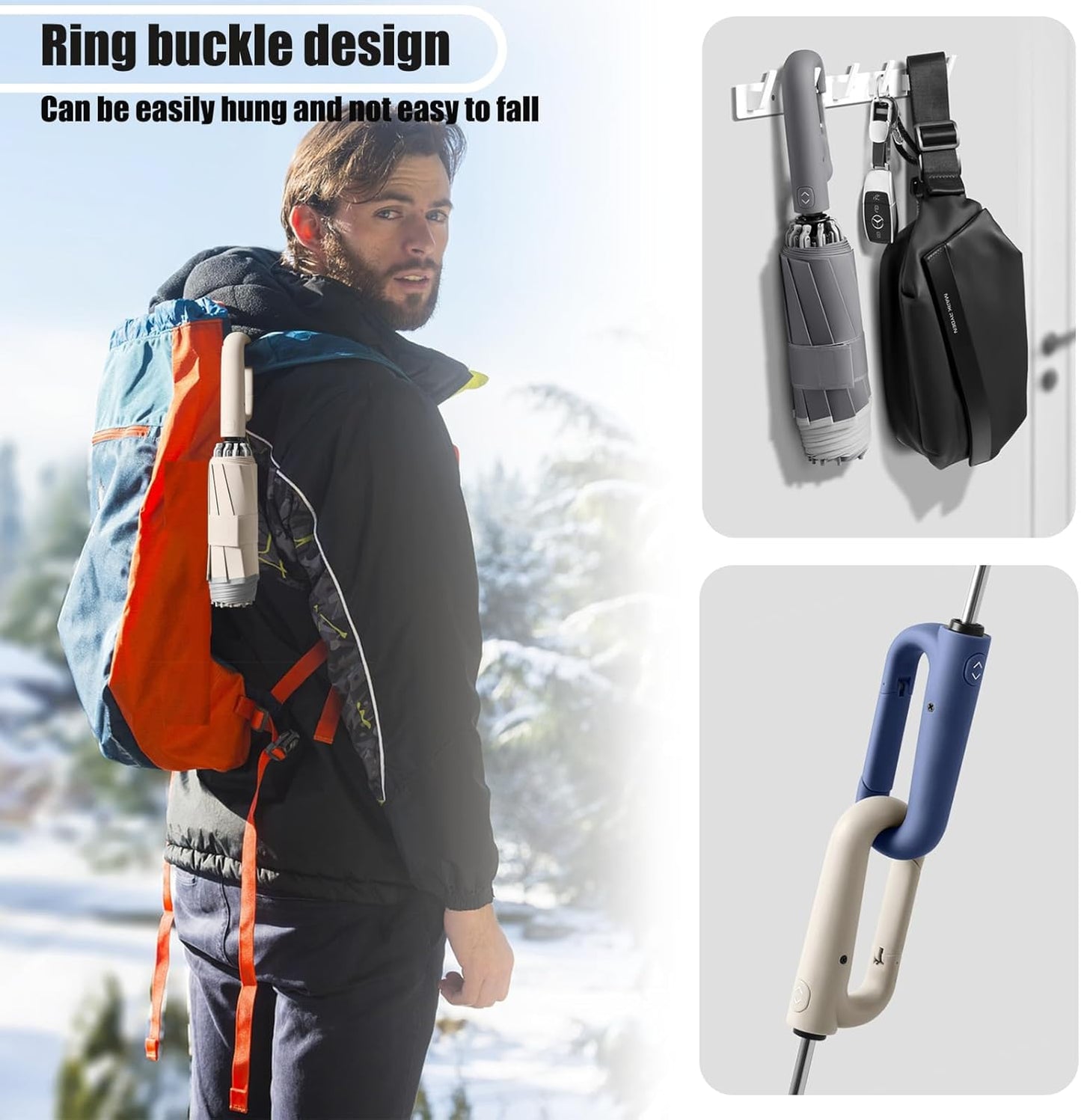 Ring Buckle Umbrella – Reflective Safety Strip, Sturdy Windproof, Reverse Automatic