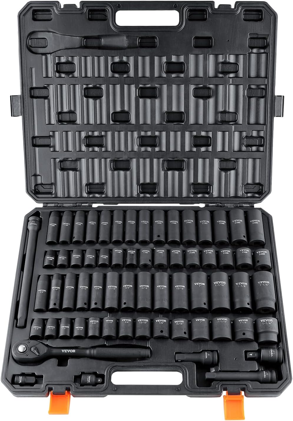 65-Piece 1/2" Drive Impact Socket Set, SAE & Metric, Cr-V Alloy Steel, Rugged Case