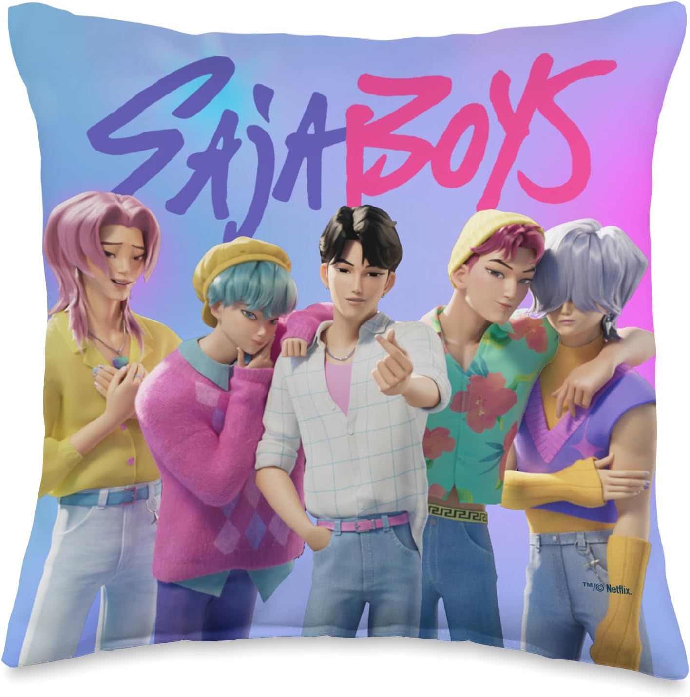 Saja Boys Throw Pillow – Officially Licensed Kpop Demon Hunters Decorative Cushion