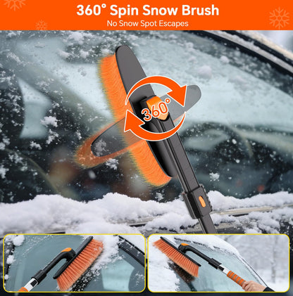7-in-1 Extendable Snow Brush & Shovel Kit – 47.2" Ice Scraper with 360° Pivoting Head, Foam Grip & Glove for Cars