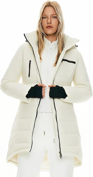 Women’s Long Hooded Down Jacket – Warm Quilted Puffer Coat, Slim Fit Winter Outerwear