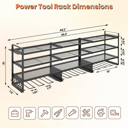 49" Power Tool Organizer Wall Mount – 4-Tier Garage Storage Rack, Holds up to 600 lbs – Tool Organizer for Garage