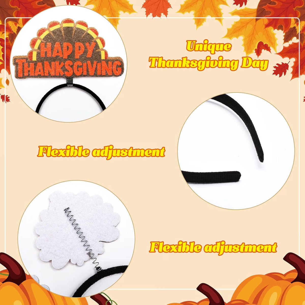 50-Pack Thanksgiving Turkey Headbands – Pumpkin Head Boppers, Fall Costume Accessories & Party Favors