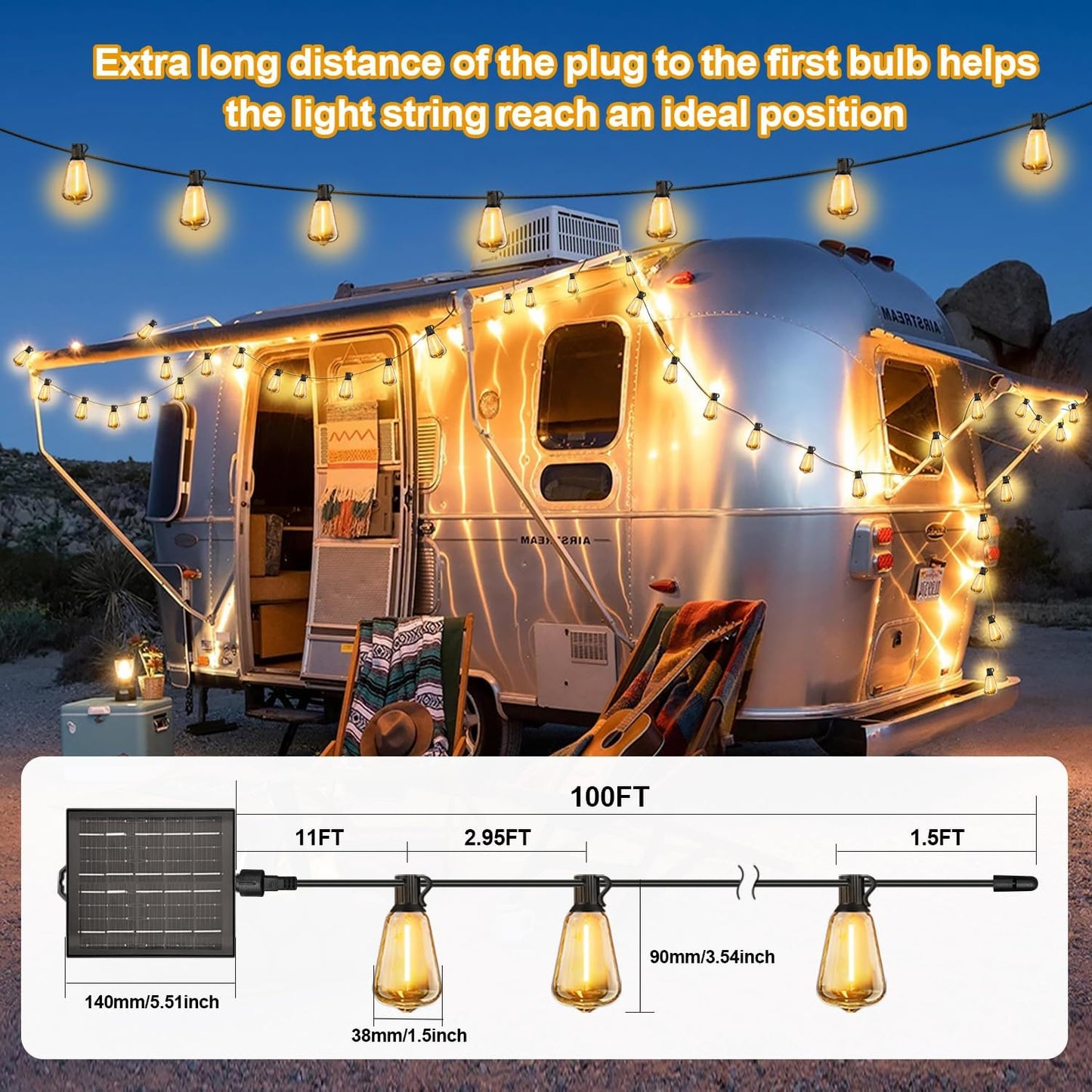 100FT Solar String Lights – Waterproof ST38 LED Patio Lights with Remote & Timer