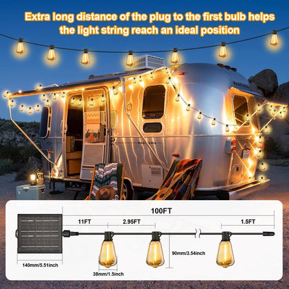 100FT Solar String Lights – Waterproof ST38 LED Patio Lights with Remote & Timer