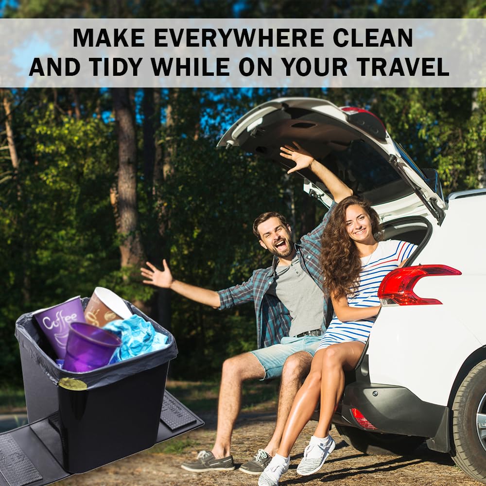 Car Trash Can with Stability Wings – Leakproof Portable Auto Garbage Bin for Cars, SUVs & Trucks – Black Large