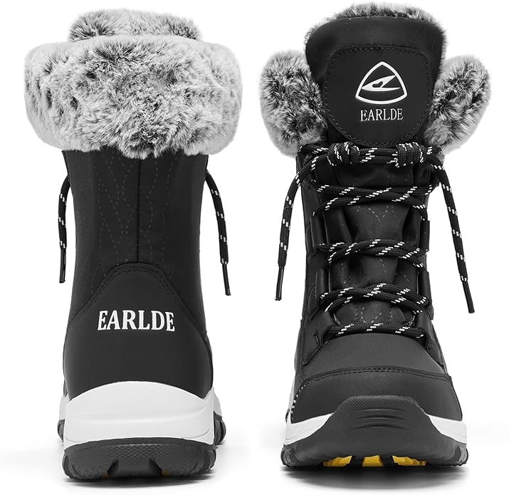 Women’s Waterproof Mid-Calf Snow Boots – Faux Fur Lined, Non-Slip Sole (Black Wheat Stripe, Size 8)
