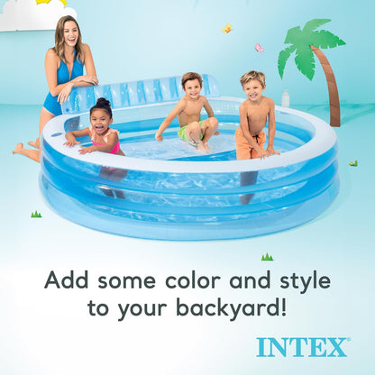 Inflatable Above-Ground Family Lounge Pool: Built-in Bench and Cup Holder