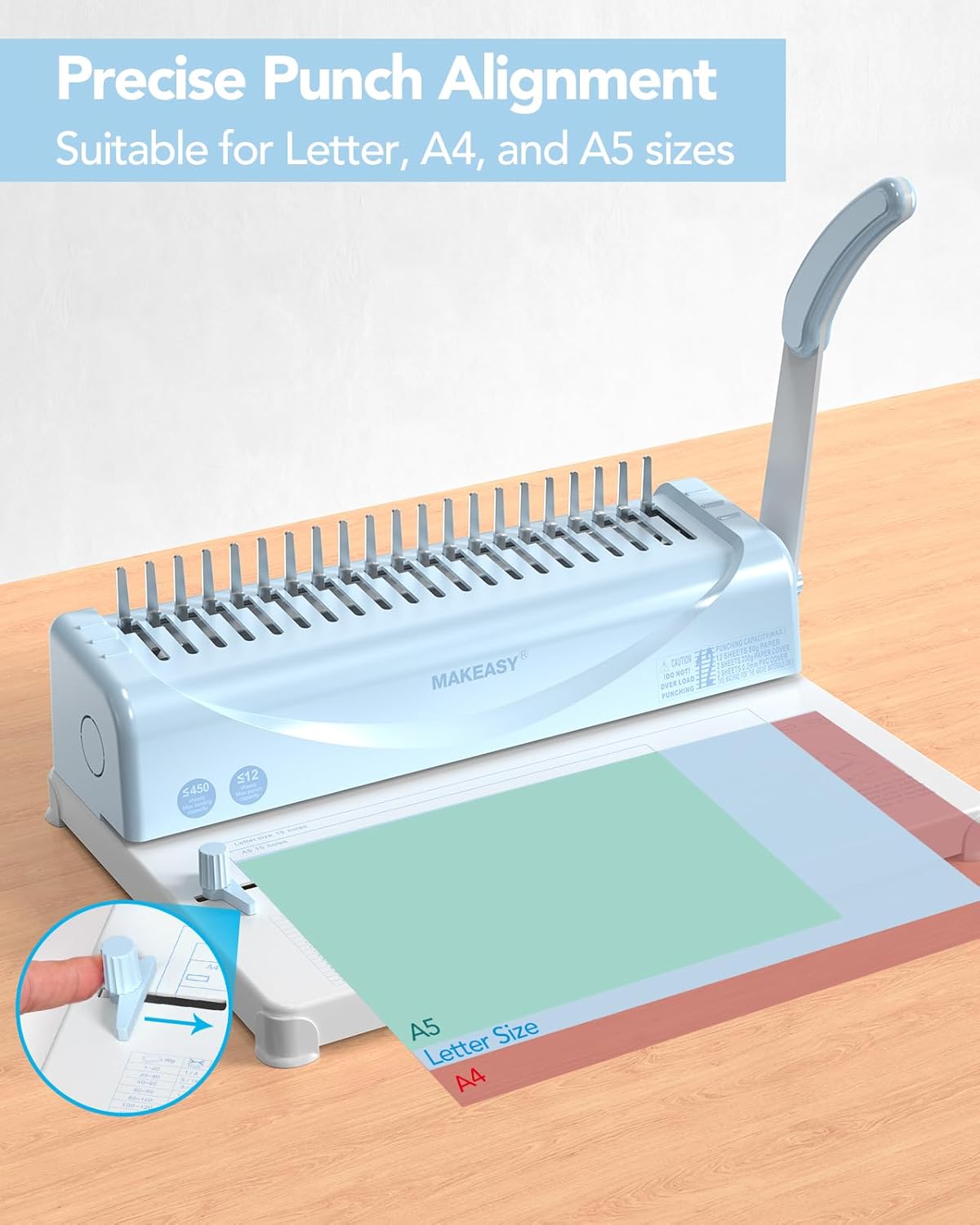 Binding Machine, 21-Hole, 450 Sheets with Comb Bindings, for Letter Size, A4, A5 Paper