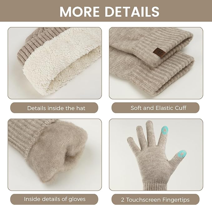 Women’s Winter Beanie, Scarf & Touchscreen Gloves Set – Fleece-Lined Knit Gift