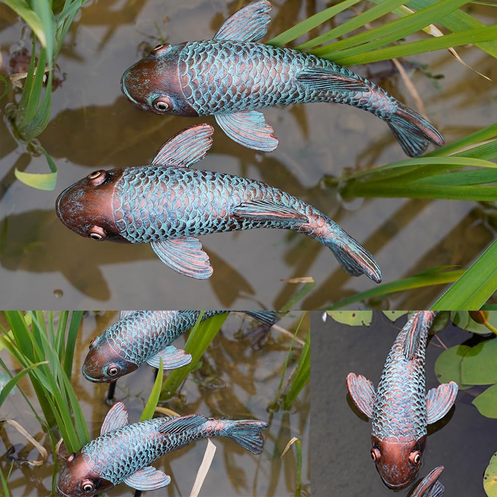 Antique Koi Fish Garden Statue – Outdoor Patio & Pond Sculpture for Backyard or Home Decor