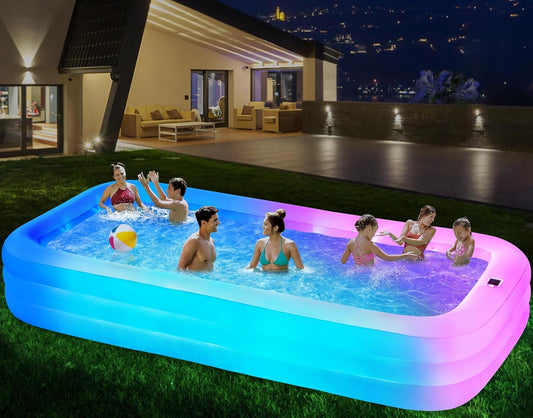 Inflatable Solar Pool with Lights, 7-Color Blow-Up Pool for Kids and Adults
