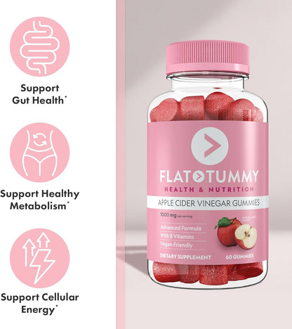 Flat Tummy ACV Gummies – Detox & Gut Health Support with Beet & Pomegranate (60 Count)