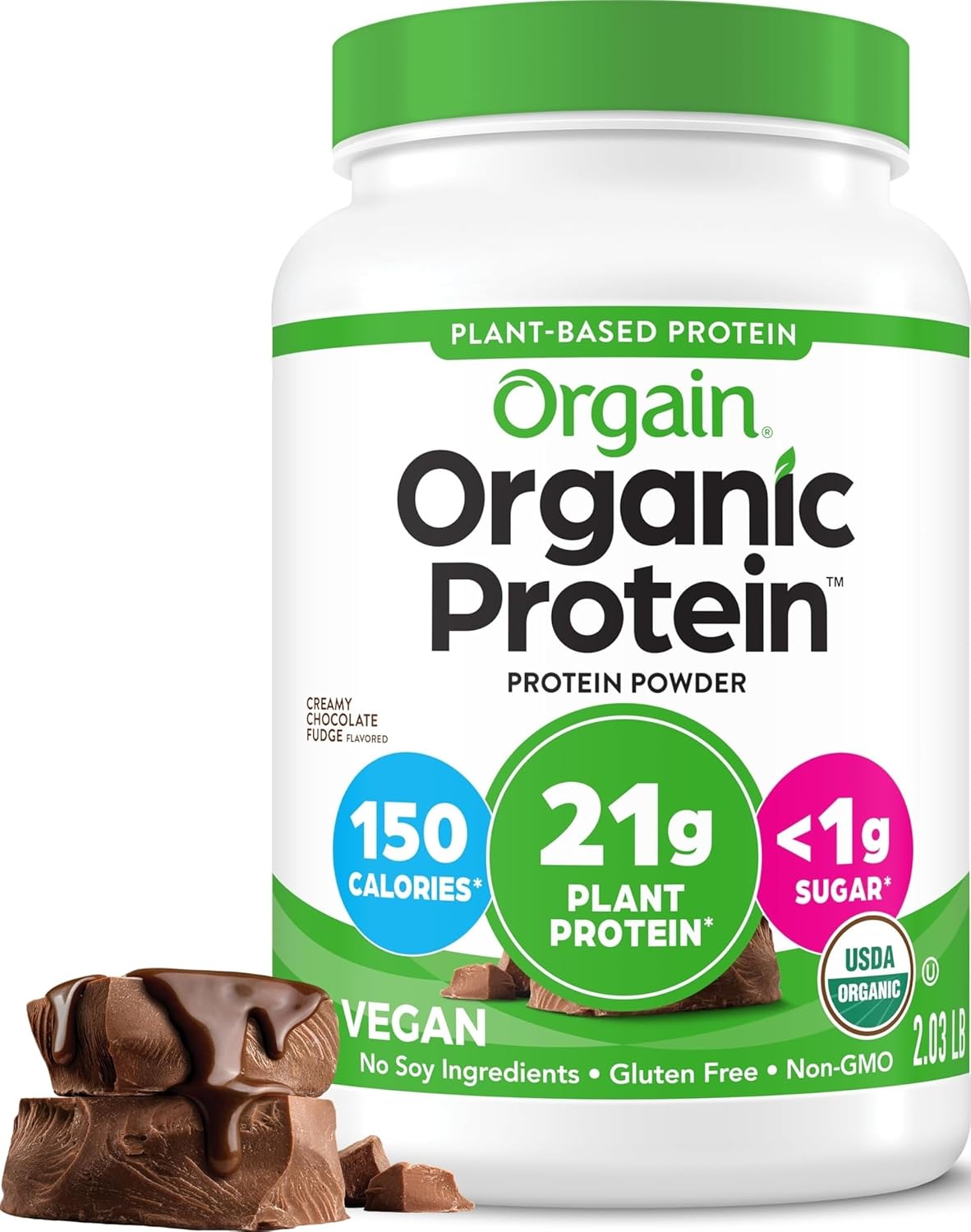 Orgain Organic Vegan Protein Powder – Creamy Chocolate Fudge, 21g Plant Protein – 2.03 lb
