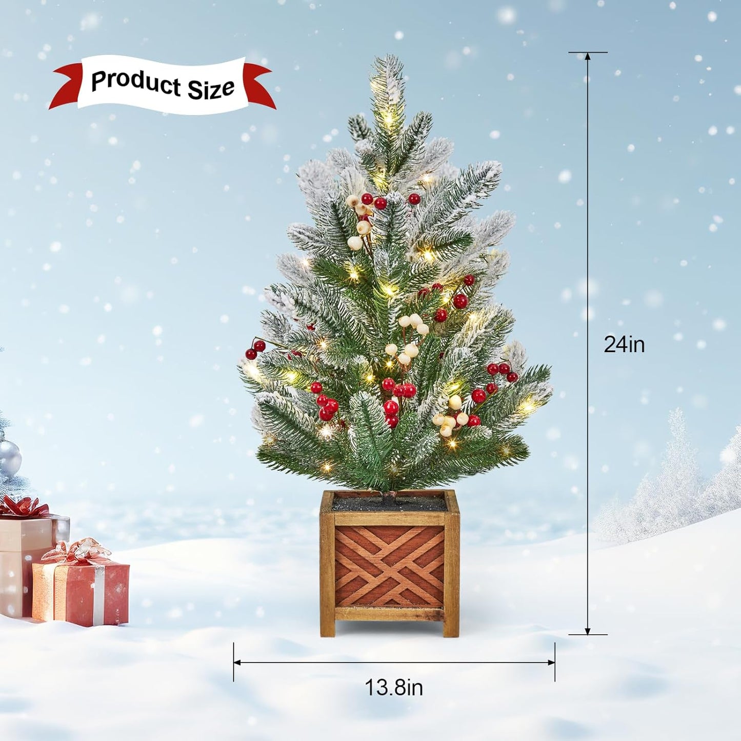 24" Pre-Lit Mini Christmas Tree with Decorations