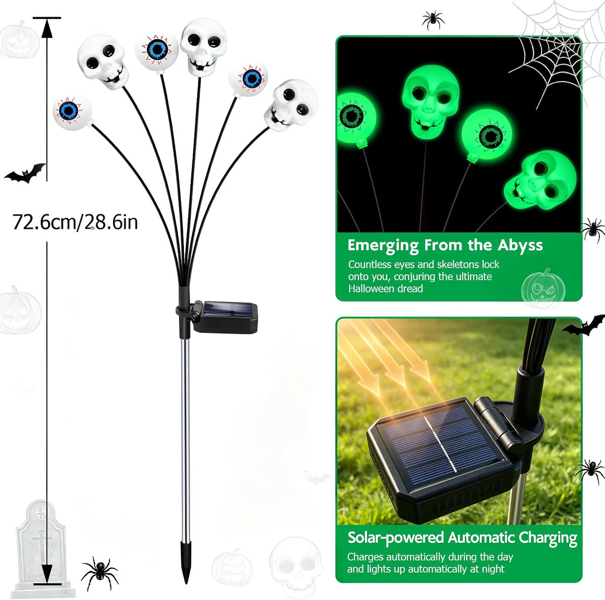 4-Pack Solar Halloween Scary Eyeball Lights – Green LED Outdoor Spooky Yard & Garden Decorations
