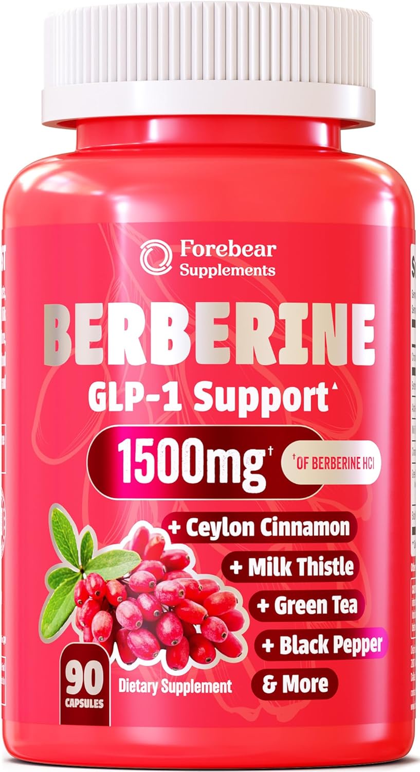 Berberine 1500mg GLP-1 Support Supplement – Appetite Control with Cinnamon & Green Tea (90 Veggie Capsules)