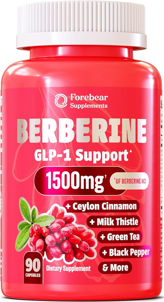 Berberine 1500mg GLP-1 Support Supplement – Appetite Control with Cinnamon & Green Tea (90 Veggie Capsules)