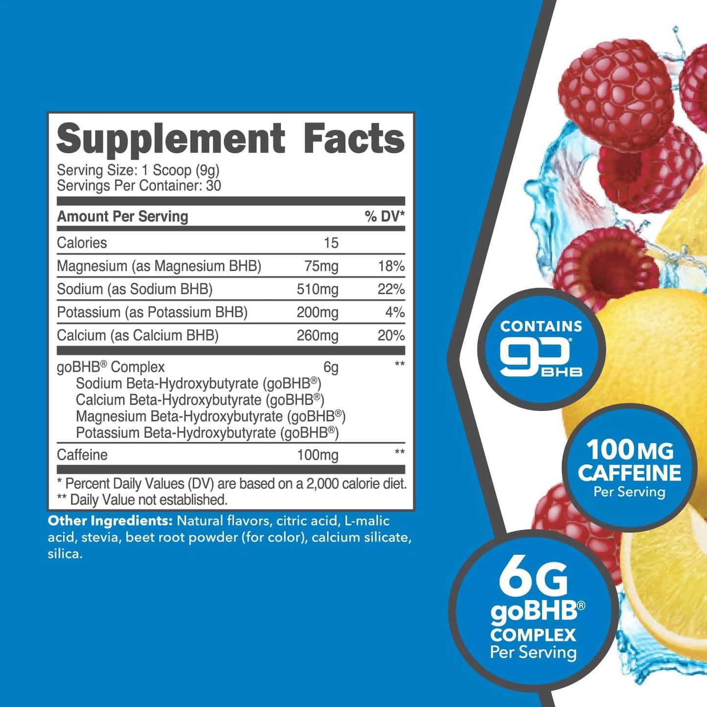 BHB KetoEnergy Exogenous Ketones Powder with Caffeine, Raspberry Lemonade - 30 Serve