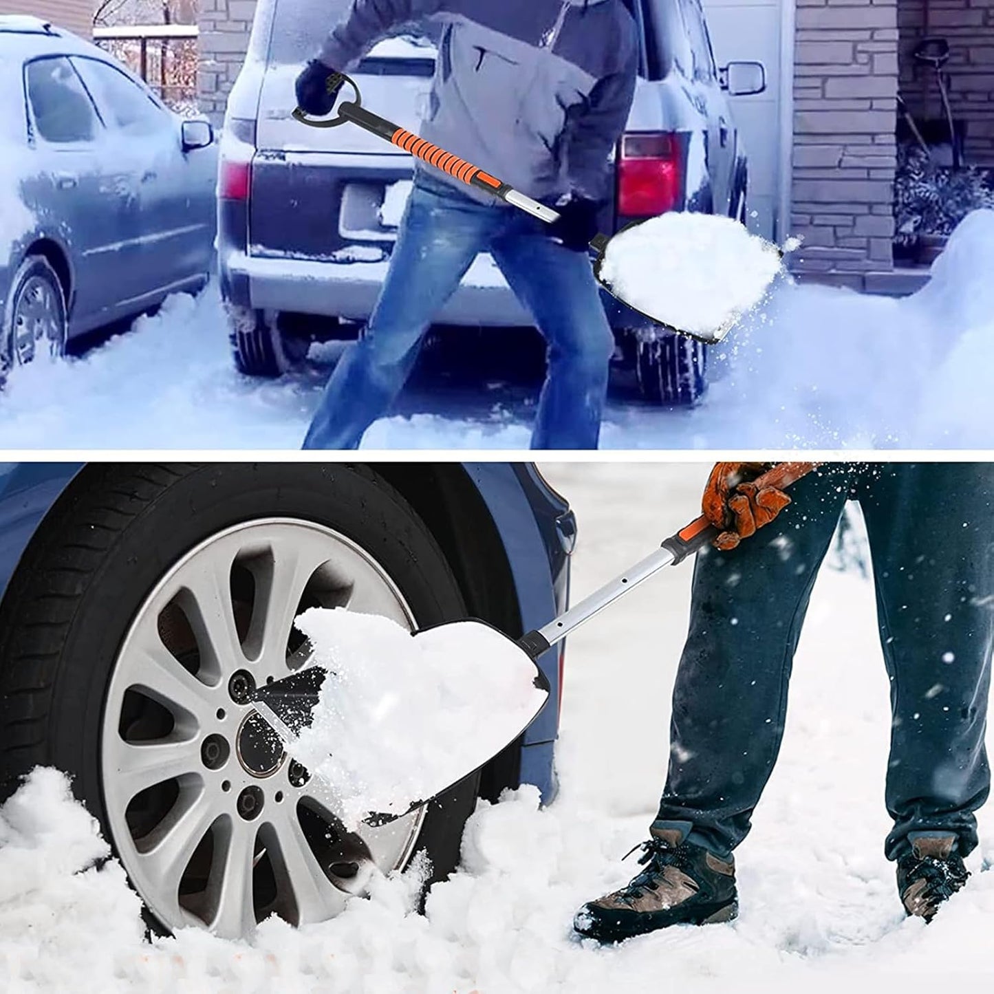 42" Extendable Snow Brush & Ice Scraper – Pivoting Head, Foam Grip, Emergency Shovel for Cars & SUVs
