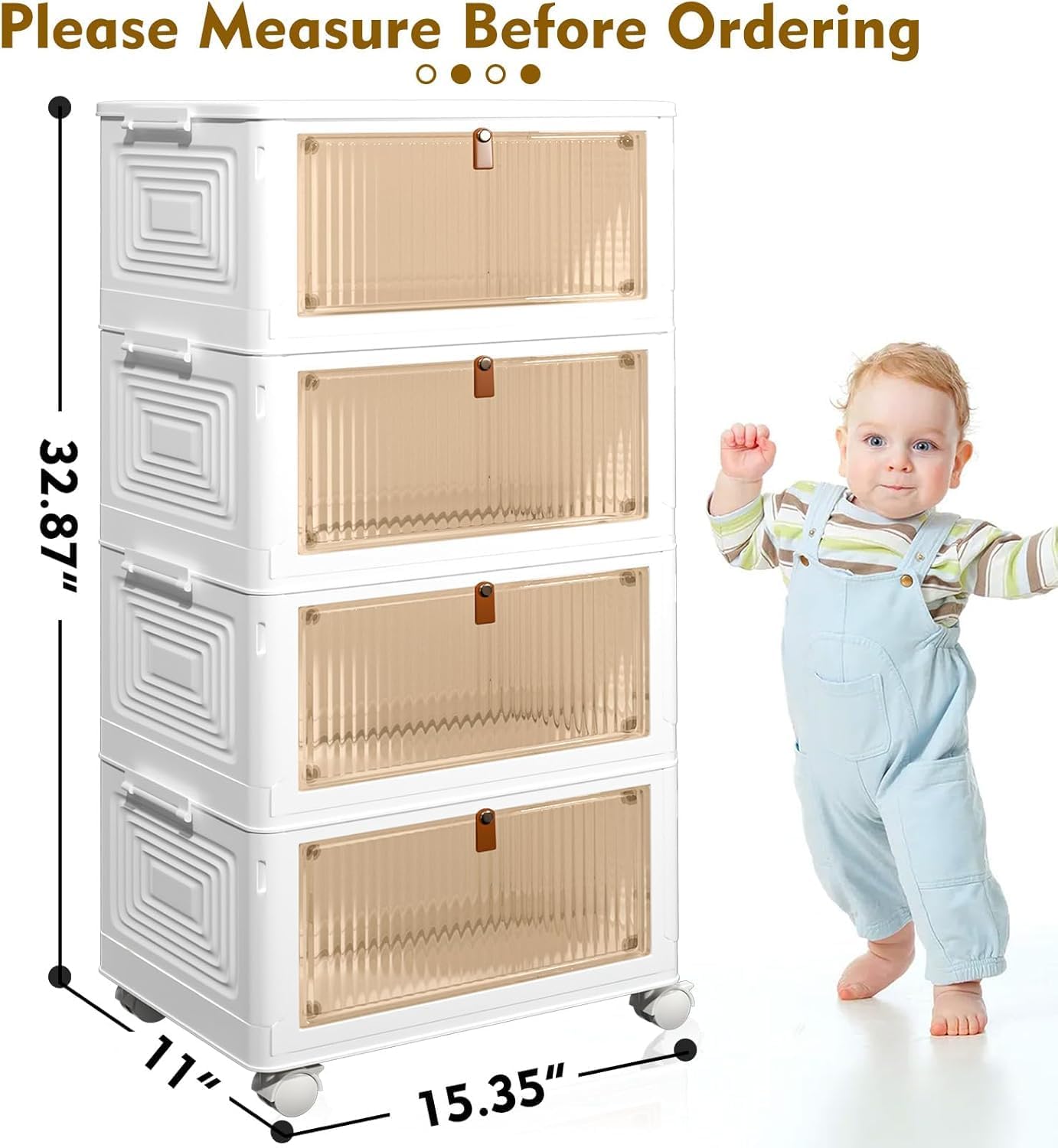 4-Tier Stackable Plastic Storage Bins with Lids - Foldable Organizer for Home & Office