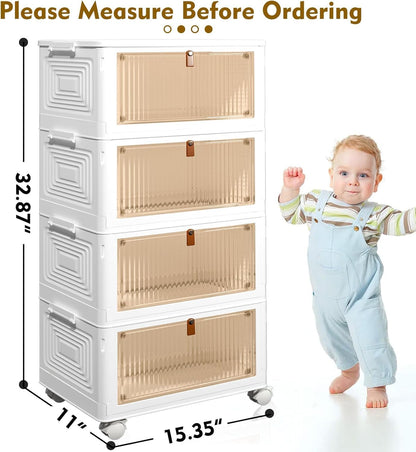 4-Tier Stackable Plastic Storage Bins with Lids - Foldable Organizer for Home & Office