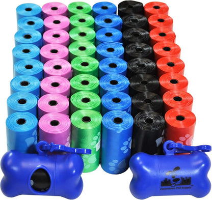 Poop Bags for Dogs with Dispenser, 1000 Count - Leak-Proof Dog Waste Bags and Bone-Shaped Dog Poop Bags Holder for Leash - Rainbow with Paw Prints, 12.5" x 8.5"