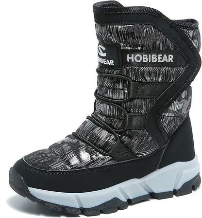 Boys’ Black Snow Boots – Waterproof Slip-Resistant Winter Cold Weather Shoes, Size 1.5 Little Kid