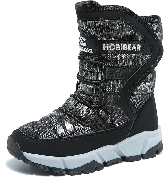 Boys’ Black Snow Boots – Waterproof Slip-Resistant Winter Cold Weather Shoes, Size 1.5 Little Kid
