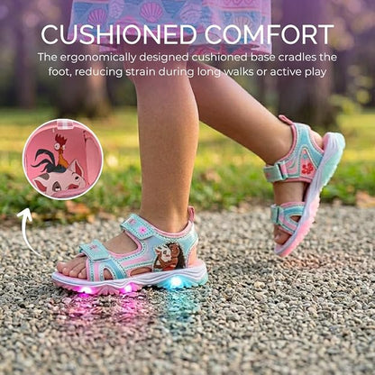 Moana LED Light-Up Sandals – Outdoor Slip-On Strap Sandals for Toddler Girls – Size 5-12 Little Kid
