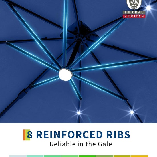 10' Heavy Duty Cantilever Patio Umbrella with Solar LED Lights