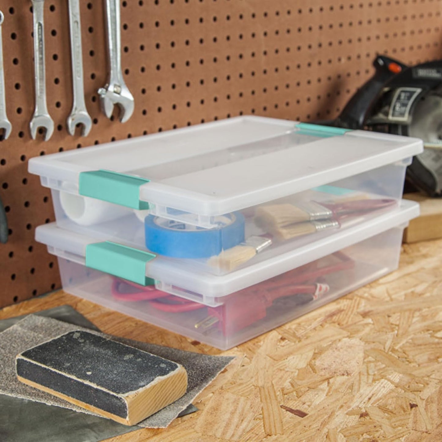 6-Pack Clip Boxes - Stackable Clear Plastic Storage Bins with Latching Lids for Arts, Crafts, and Office Organization