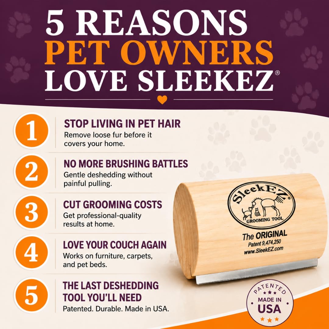 Patented 5" Deshedding Dog Brush – Pet Hair Remover for Short, Medium & Long Coats – Made in USA