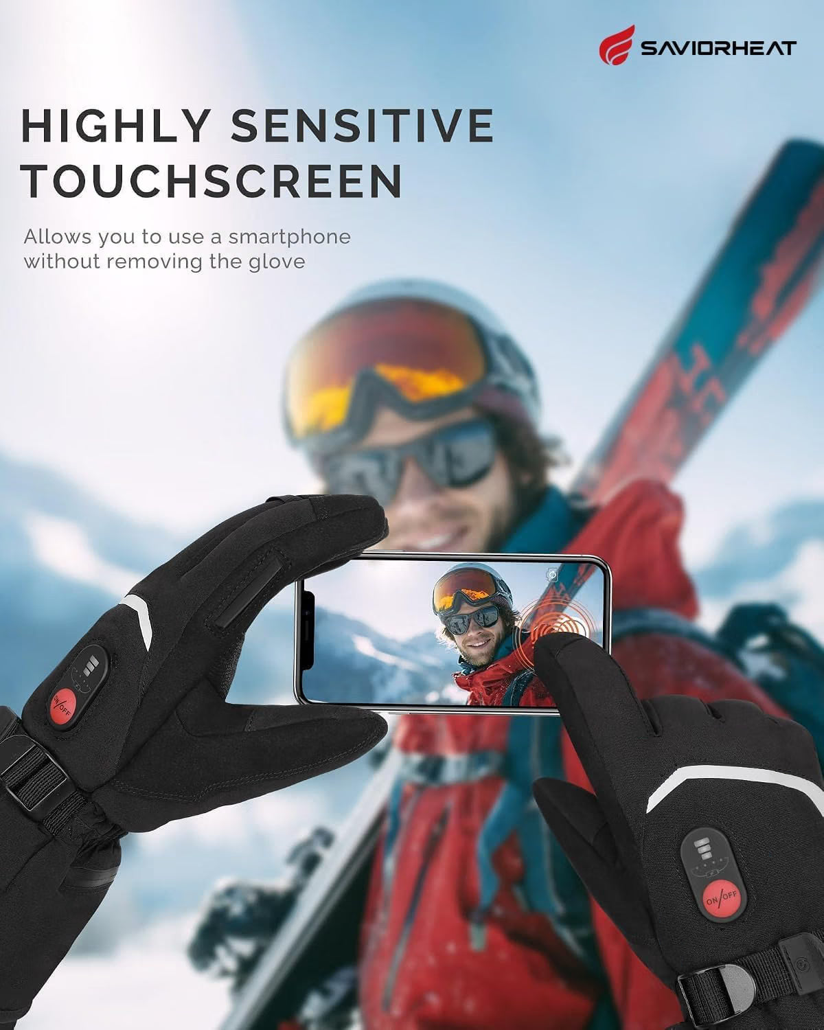Rechargeable Heated Gloves for Men & Women – 3000mAh Waterproof Ski Gloves with 3 Heat Levels up to 150°F, Size Medium