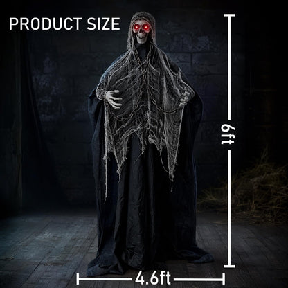 6 FT Sound-Controlled Swinging Skeleton Ghost – Scary Animated Halloween Decoration for Indoor & Outdoor Décor