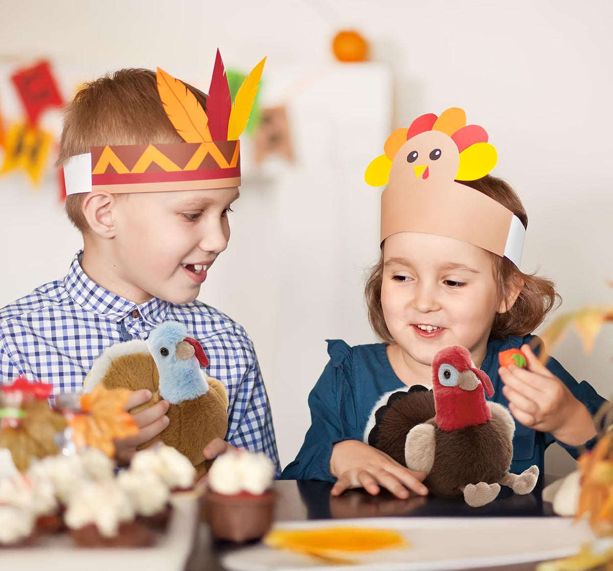 14" Thanksgiving Turkey Stuffed Animal with 3 Baby Turkeys – Soft Fall Plush Toy & Holiday Décor