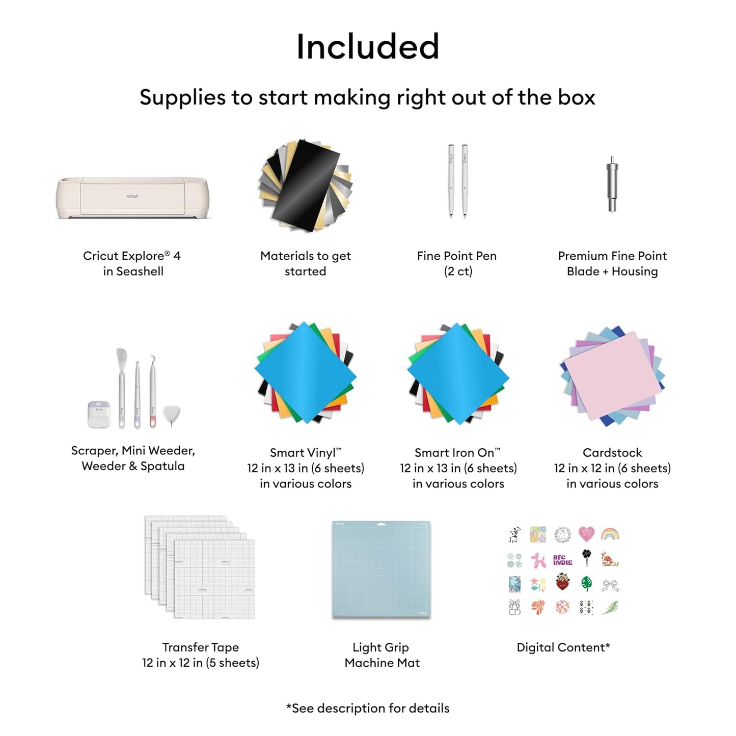 Smart Cutting Machine Engagement Bundle – Includes Vinyl, Cardstock, Transfer Tape, HTV, Tools, Pens & Design Space Images – Seashell Edition