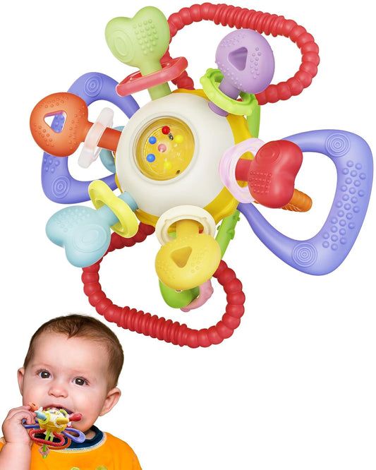 Montessori Sensory Teething Toy – BPA-Free Silicone Rattle Teether for Babies (0–12 Months)