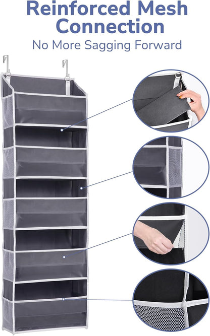 Over Door Organizer – 5 Large Pockets & 10 Mesh Side Pockets – Hanging Storage with Clear Window – Dark Grey (5 Layers)