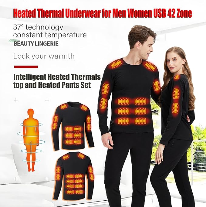 USB Heated Thermal Underwear Set – 26-Zone Top & 16-Zone Pants (Unisex, S–4XL)