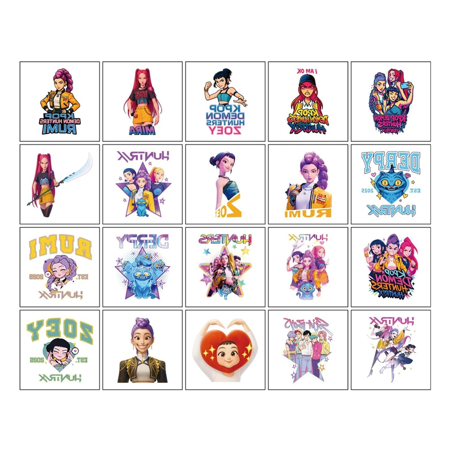 Demon Movie Hunter Temporary Tattoos (20 PCS) – Cartoon Party Favors for Teens & Adults