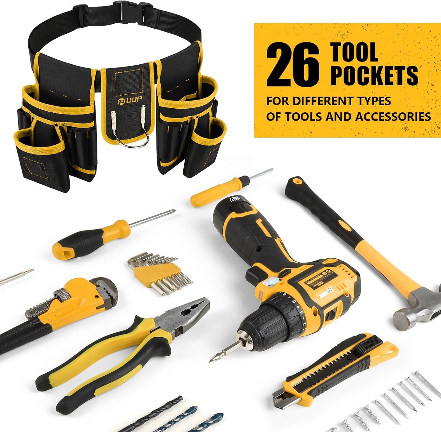 Magnetic Tool Belt for Men – 26 Pocket Heavy-Duty Tool Pouch with Magnet Holster & Adjustable Waist Belt