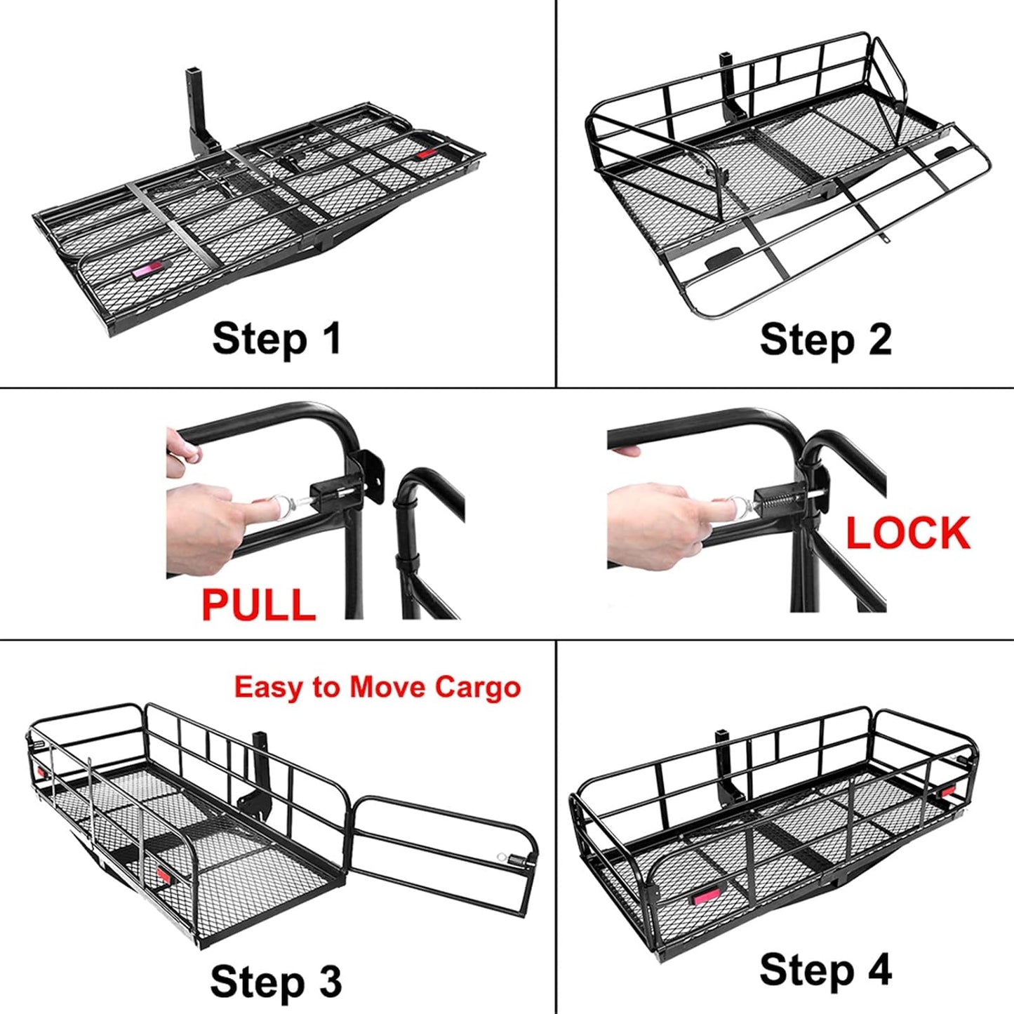 Heavy-Duty Hitch Cargo Carrier – 500 lb Capacity, 60" x 24" Folding Rear Luggage Basket for 2" Receivers