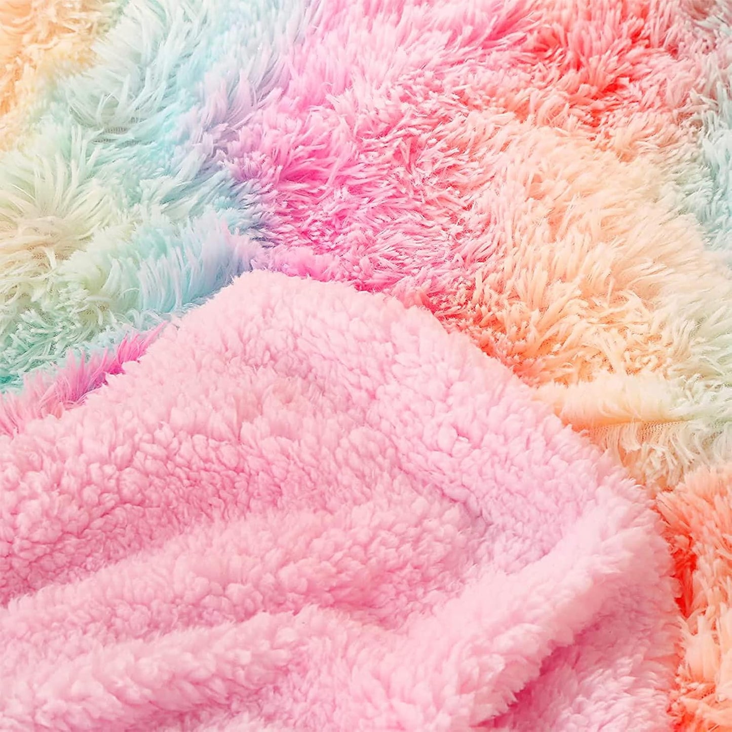 Fuzzy Faux Fur Rainbow Throw Blanket – Super Soft Plush Sherpa (59" x 79")