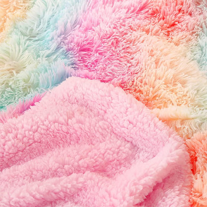 Fuzzy Faux Fur Rainbow Throw Blanket – Super Soft Plush Sherpa (59" x 79")