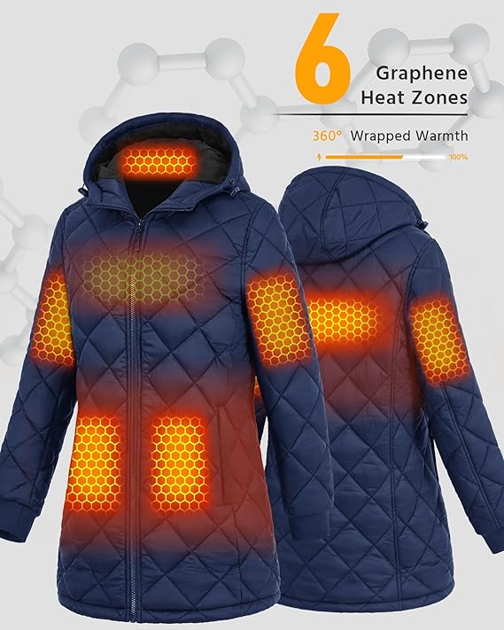 Women’s Graphene Heated Jacket – 12V Fast-Charge Design with 18,400mAh High-Capacity Battery