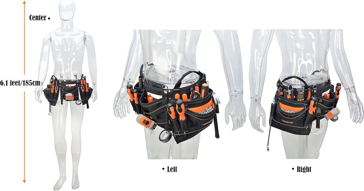 Heavy-Duty Electrician Tool Belt – Technician & HVAC Tool Pouch Belt for Men (Black/Orange)